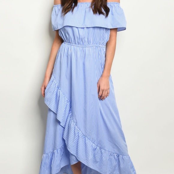 5⭐️BLUE WHITE OFFSHOULDER - DRESS - Picture 2 of 3